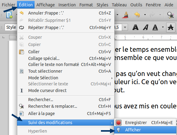Suivi des modifications d’un document sous LibreOffice Writer